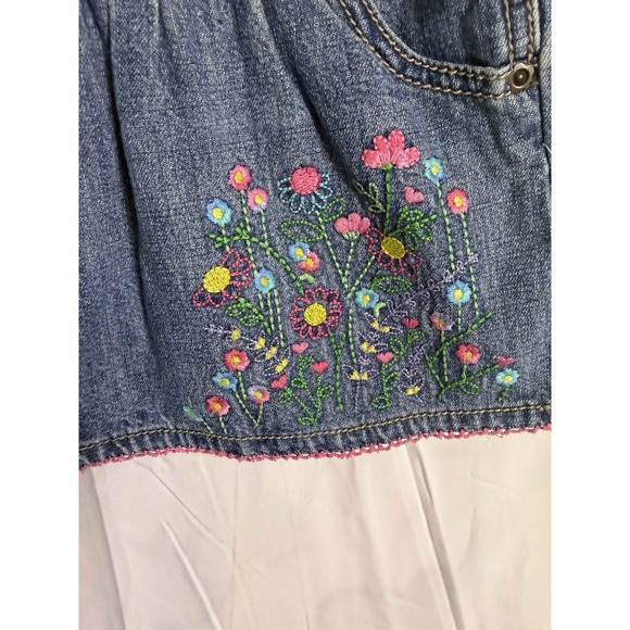 Vintage Baby Girls Oshkosh Denim Floral Embroidered Jumper Dress Size 12 Months - Picture 6 of 10